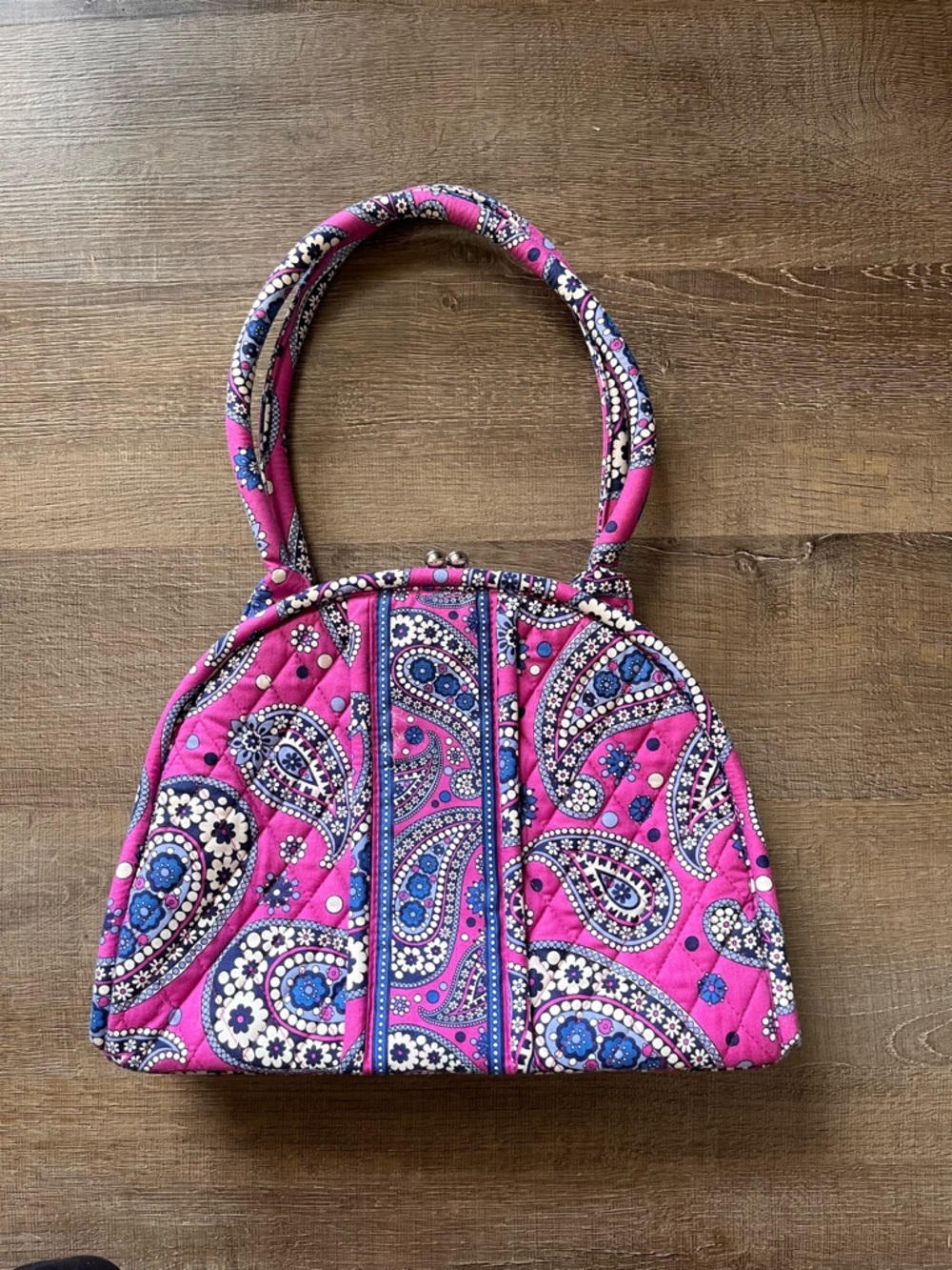 Vera Bradley Eloise Kisslock Satchel Bag purse purple blue paisley bright beach